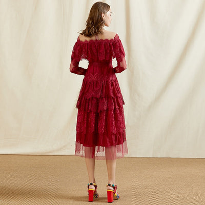 MARISTELLA Ruffled Lace Dress
