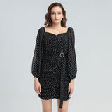 MONNA lantern-sleeve polka dot mini dress