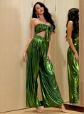 Foil Green Tube and Palazzo Pants Set
