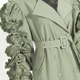 Ruffled Sleeve Belted Trench Coat
