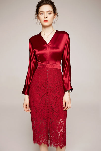 ZELDA Lace and Satin Midi Dress in colors