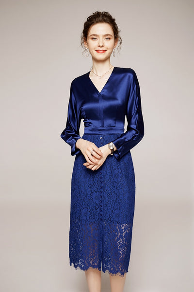 ZELDA Lace and Satin Midi Dress in colors