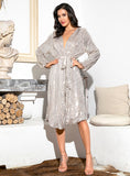 EMANI Alluring Wrap Party Dress in Silver