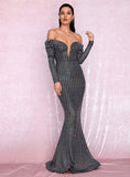 CARLIS Off-shoulder Glittery Gown