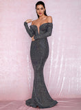CARLIS Off-shoulder Glittery Gown