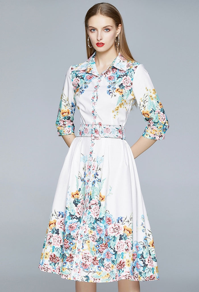 HANNAH Button-down Floral Midi Dress