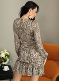 AINA Leopard Print Ruffled Mini Dress-Dresses-Primetime-Looks