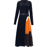 Knit Midi Dress with Gadieted Pleated Skirt Detail