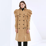 Puffed Sleeve Belted Trench Coat