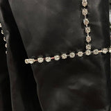 Faux Leather Belted Trench Coat with Rhinestones