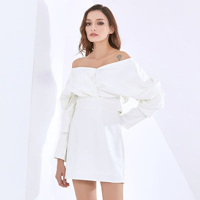 LINDY Ruched Puffed Sleeve Mini Dress