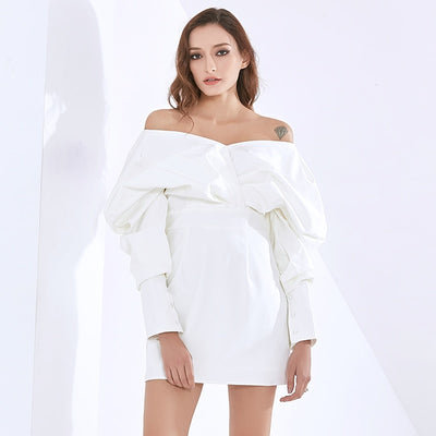 LINDY Ruched Puffed Sleeve Mini Dress