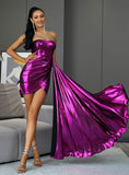 BROOKE Metallic Party Dress with Train