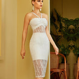 DIVINA White Lace Mesh Midi Dress