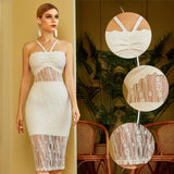 DIVINA White Lace Mesh Midi Dress