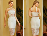 DIVINA White Lace Mesh Midi Dress