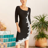 LYDIA Lace Trim Midi Black Dress
