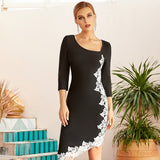 LYDIA Lace Trim Midi Black Dress
