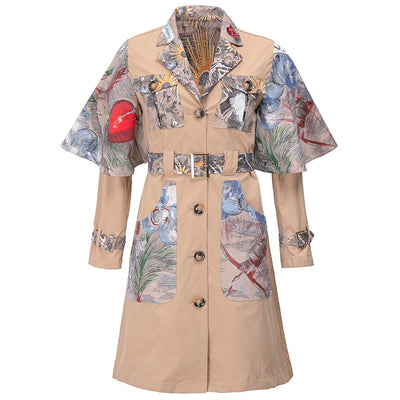 Patchwork Belted Coat Dress