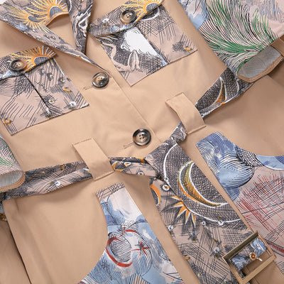 Patchwork Belted Coat Dress