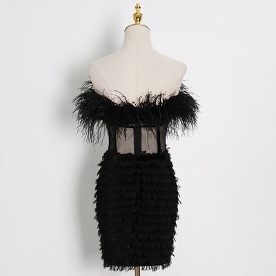 AMADA Plumed Mini Dress