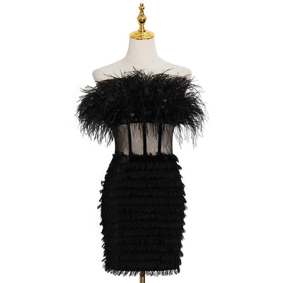 AMADA Plumed Mini Dress