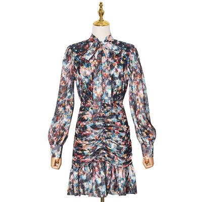 Vintage Print Mini Bow-tie Dress