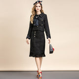 Classy Tweed Topper and Midi Skirt Set
