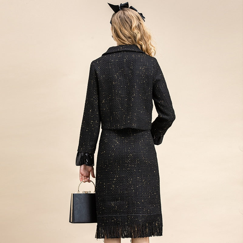 Classy Tweed Topper and Midi Skirt Set