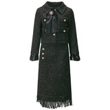 Classy Tweed Topper and Midi Skirt Set
