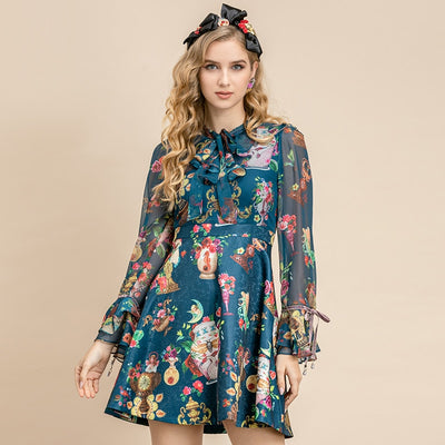 ARISSA Vintage Floral Print Mini Dress