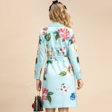 Classy Floral Print Belted Coat