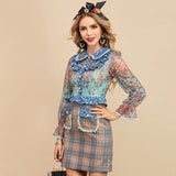 AMY Floral and Plaid Vintage Mini Dress