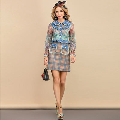 AMY Floral and Plaid Vintage Mini Dress