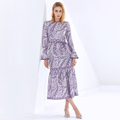 CAROLINE Long Sleeve Printed Midi Dress