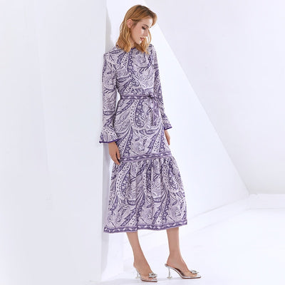 CAROLINE Long Sleeve Printed Midi Dress