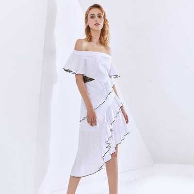 MARIA Asymmetrical Ruffled Dress