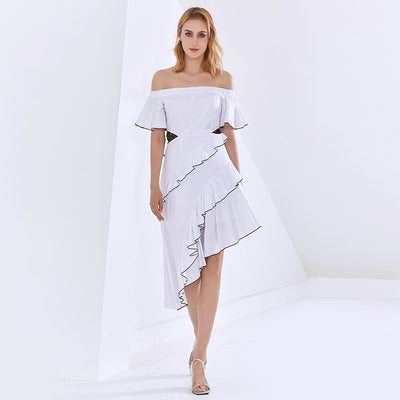 MARIA Asymmetrical Ruffled Dress