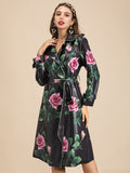 Floral Print Faux Leather Trench Coat