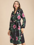 Floral Print Faux Leather Trench Coat