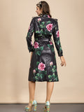 Floral Print Faux Leather Trench Coat
