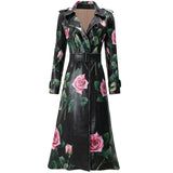 Floral Print Faux Leather Trench Coat