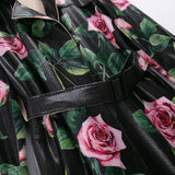 Floral Print Faux Leather Trench Coat