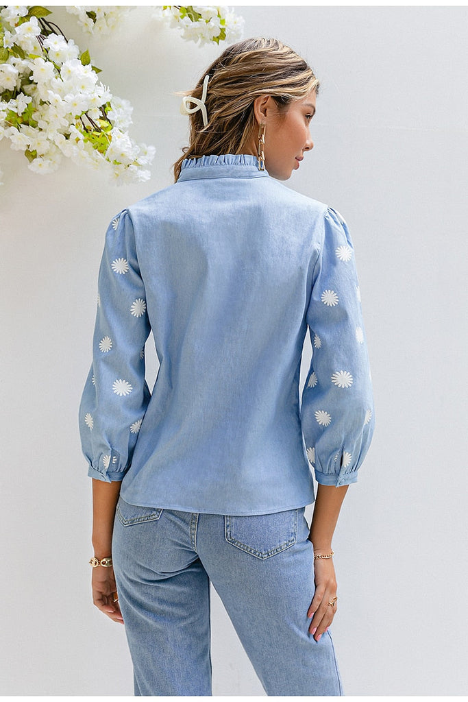 Embroidered Denim Blouse