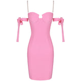 BELINDA Off-Shoulder Midi Dress in pink