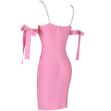 BELINDA Off-Shoulder Midi Dress in pink