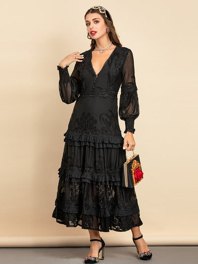 CADENCIA Dainty Embroidered Maxi Dress in colors