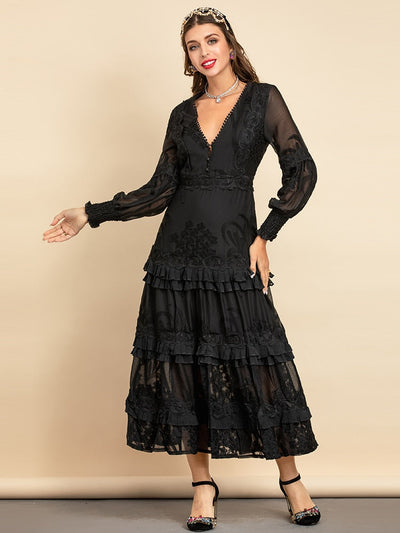 CADENCIA Dainty Embroidered Maxi Dress in colors