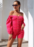 Pink Denim Off-Shoulder Playsuit