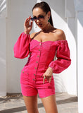 Pink Denim Off-Shoulder Playsuit